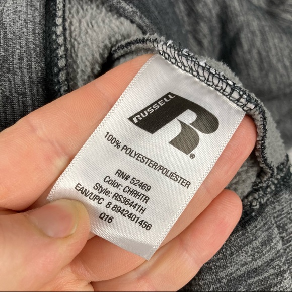 Russell Athletic Men’s Gray Hoodie Size M Fleece Lined Orange Camo Hood - Picture 14 of 15